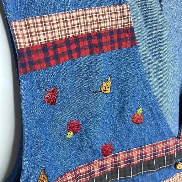 Bobbie Brooks Plus Size 22W 24W Denim Vest Scarecrow Pumpkin Fall Embroidered - Picture 5 of 10